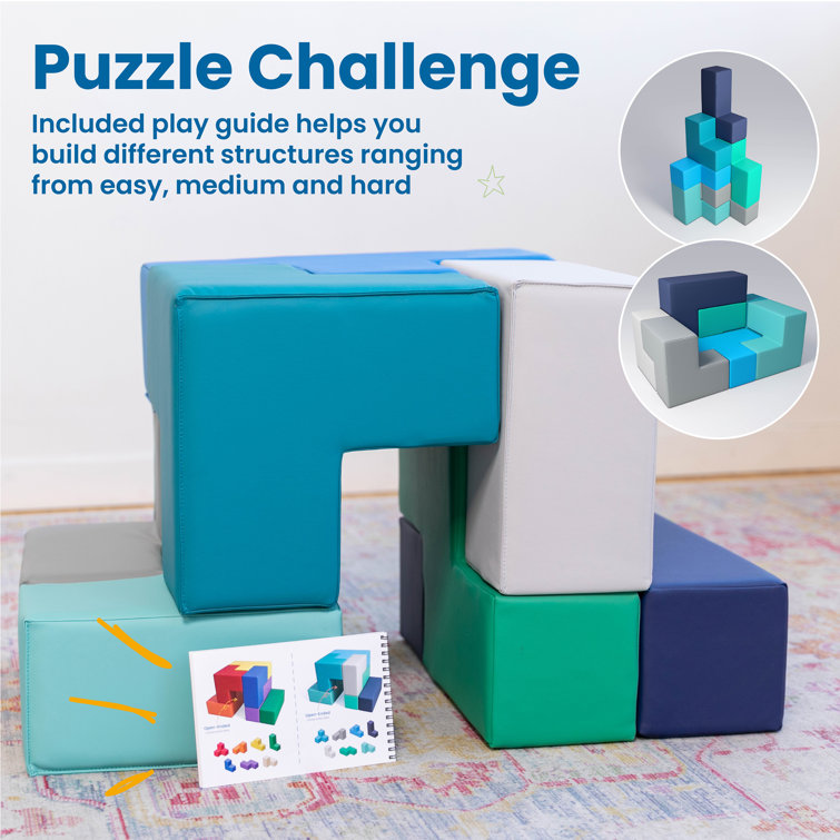 ECR4Kids SoftZone Brainy Building Blocks, Foam Puzzle, Contemporary, 7-Piece